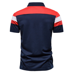 Polo de Manga Corta para Hombre 2026, Color Azul Marino con Bloques de Color, Rayas Rojas y Blancas, Diseño Tejido Transpirable e Informal - Product Image 5