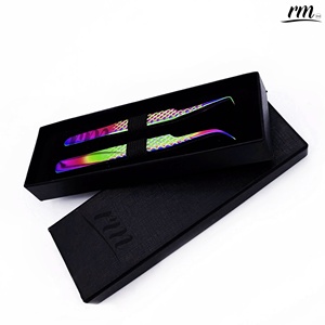 RMI <b>Rainbow</b> Titanium Eyelash Extension Fiber Tip Tweezers Custom 90 Degree Curved Lash Extension Tweezer Set with <b>Card</b> Box - Product Image 3