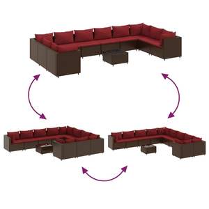 Ensemble de canapés de patio en rotin PE brun avec structure en acier thermolaqué et verre trempé pour la décoration de jardin - Product Image 6