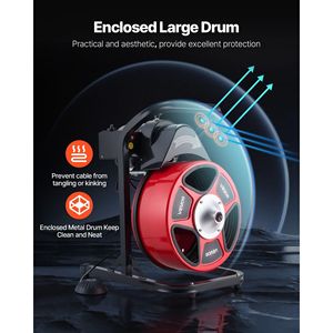 Sonda per la pulizia di scarichi con alimentazione manuale, 50 FT x 1/2 pollice, con 4 frese, attivazione ad aria, interruttore a pedale da 2-6 pollici, macchina per la pulizia di scarichi - Product Image 4