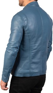 <b>Men</b> Blue Genuine <b>Leather</b> Biker <b>Jacket</b> Motorcycle <b>Jacket</b> Gatsby Blue <b>Leather</b> Biker <b>Jacket</b> - Product Image 3