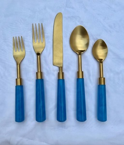 Food Grade 18/<b>8</b> Stainless Steel Gold Plated Eco Friendly 5 Piece Flatware <b>Set</b> Resin Handle Luxury American Style Party Home - Product Image 3