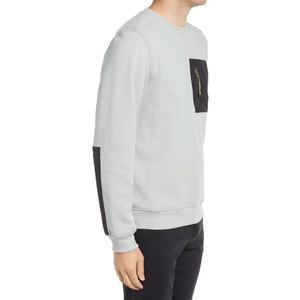 เสื้อสเวตเชิ้ตผู้ชายสีเทาอ่อน คอกลม ซิปครึ่งตัว ระบายอากาศได้ดี มีกระเป๋าซิปสีดำ สไตล์ลำลอง ทรงหลวม ใส่ได้ในฤดูหนาว - Product Image 2