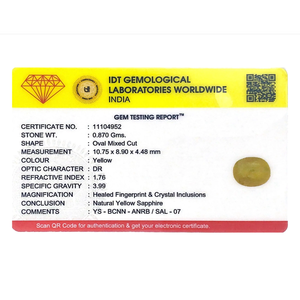 พลอยแซฟไฟร์สีเหลืองทรงรี 4.35 กะรัต สำหรับเครื่องประดับชั้นดี - Product Image 4