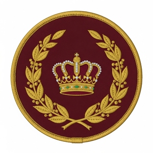 Écusson rond en tissu bordeaux brodé avec couronne de laurier et couronne maçonnique, motif lingot d'or, insigne de la franc-maçonnerie, emblème de l'ordre fraternel - Product Image 1