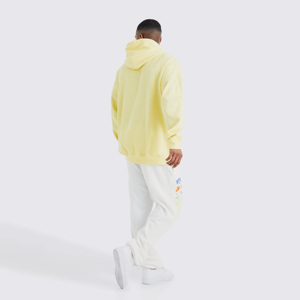 Men's Yellow Hooded Sweatshirt Full Sleeve Solid Color Casual Loose Fit Cotton Pullover With Side Pockets Streetwear - Product Image 2