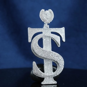 Iced Out Moissanite Dollar Sign <b>Pendant</b> 925 <b>Silver</b> Luxury HipHop Bling Charms <b>Pendant</b> Custom <b>Initial</b> Letter Name <b>Pendant</b> For Man - Product Image 4
