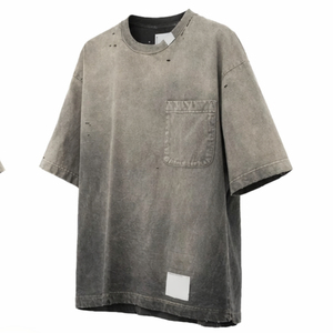 Camiseta Oversize de Algodón para Hombre, Color Liso, Cuello Redondo, Manga Corta, Estilo Urbano, Teñida con Bolsillo, Camisetas Personalizadas con Lavado Ácido - Product Image 5