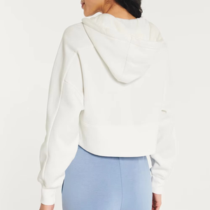 Latest Style Women's Cotton Fleece Oversized Drop Shoulder <b>Cropped</b> <b>Zip</b> <b>Up</b> Hoodie Custom Embroidered OEM Custom Designs - Product Image 4