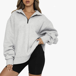 Sweat-shirts à capuche pour femmes, hiver, coupe oversize, quart de zip, en polaire, manches bouffantes, logo de marque personnalisé, grammage lourd, respirant, grandes tailles - Product Image 3