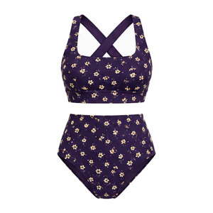 Contemporary Women Two Piece Swim Ensemble <b>Printed</b> Bottom Comfortable Fabric <b>Seaside</b> Vacation Poolside Resort Clothing - Product Image 1