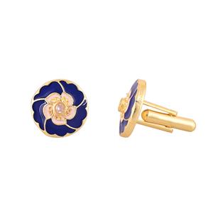 Mancuernillas de Lujo con Baño de Oro, Diseño Floral Azul y Rosa, con Cristal Redondo, para Hombre, Accesorios Formales para Camisa, Regalo de Boda o Negocios - Product Image 3