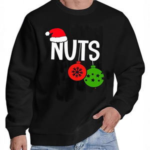 Nuts Chest Sudaderas navideñas a juego para parejas, conjuntos festivos con estampado negro, jersey unisex de corte regular con cuello redondo - Product Image 5