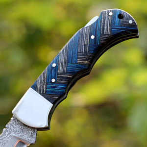 Cuchillo Plegable Recto de Acero de Damasco Premium con Mango Personalizado OEM, Cuchillo de Bolsillo Utilitario para Camping y Exteriores, Grado Industrial, Venta al por Mayor - Product Image 3