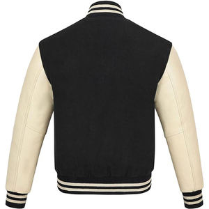 Chaqueta Varsity Verde y Blanca para Hombre, con Mangas de Cuero, Corte Regular, Color Sólido, Cuello Alto, Cierre de Botones, para Otoño - Product Image 4