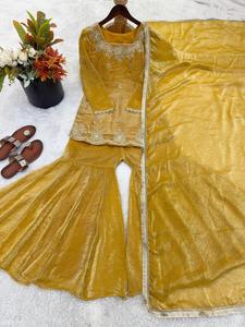 Ensemble Sharara Palazzo brodé pour femme, robe traditionnelle avec dupatta, manches longues, longueur au sol, tenue de mariage ou de fête - Product Image 1