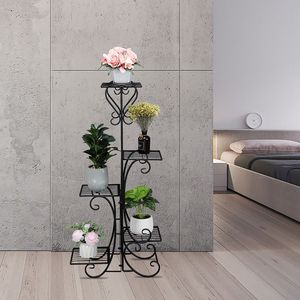 Espositore per Piante a 5 Ripiani Nero Quadrato per Interni/Esterni, Arredamento da Patio per Contenere Piante e Fiori - Product Image 4