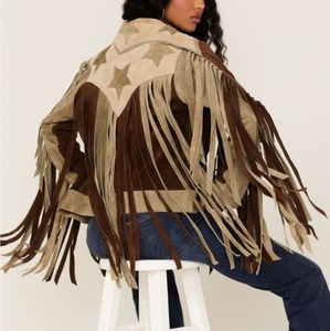 Womens Vintage Suede Leather <b>Fringe</b> <b>Jacket</b> Western Cowgirl Style - Product Image 2