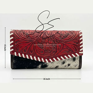 Cartera de cuero repujado floral para mujer, de piel de vaca con pelo, tipo clutch, tarjetero, organizador de efectivo y monedero - Product Image 4