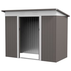 Caseta de Almacenamiento de Acero Plateada para Exteriores de 8x4 pies, Fácil de Montar, con Puertas con Cerradura y Ventilación, para Herramientas de Jardín - Product Image 1