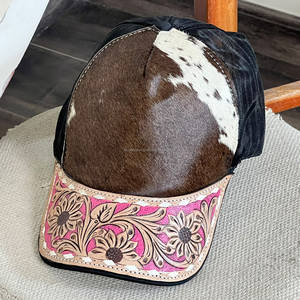 Gorra Deportiva de Cuero Genuino con Diseño Floral Grabado a Mano, Visera Curva y Parche de Piel de Vaca, Estilo Vaquero Occidental para Hombre y Mujer - Product Image 2