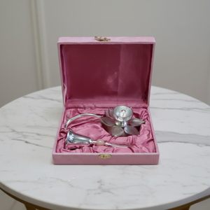 Premium German <b>Silver</b> Lotus Diya with Bell Set | Polished Decorative Oil <b>Lamp</b> Deepak for Diwali Puja - Product Image 2