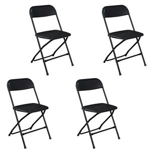 Set di 4 Sedie Pieghevoli Classiche in Plastica Nera per Giardino, Stampate a Iniezione - Product Image 1