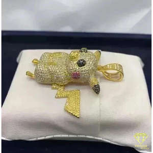 Collier Hip Hop en argent sterling 925 plaqué or avec pendentif Pikachu dessin animé serti de diamants Moissanite - Product Image 3