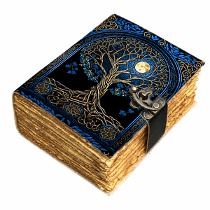 Vintage Leather & Paper Hardcover <b>Diary</b> Tree Life Design Blue Gold Embellished UV Printed Sewing Bound Gift Journal 120 Pages - Product Image 1