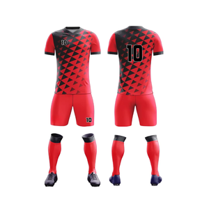 Ensemble de maillots de football personnalisés pour hommes, rouge et noir, imprimé géométrique, manches courtes, évacuation de l'humidité, coupe athlétique, toutes saisons - Product Image 1
