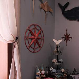 เข็มทิศโลหะสีส้มคอรัลตกแต่งผนังสไตล์เรียบง่ายสำหรับตกแต่งภายในและภายนอกอาคาร - Product Image 6