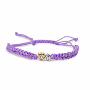 Pulsera de Macramé Negra Chapada en Oro de 14K con Diamantes CVD Cultivados en Laboratorio F VVS VS, Diseño de Doble Corazón, Cordón Tejido Ajustable para Mujer - Product Image 6