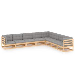 Conjunto de Muebles de Jardín de Madera de Pino Natural con Cojines Grises para Descansar al Aire Libre - Product Image 1