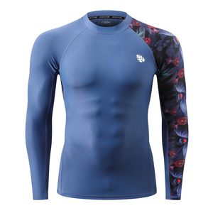 Men's Blue Long Sleeve Rash Guard Full Sleeve Quick Dry Polyester <b>Compression</b> <b>Shirt</b> Printed Pattern Outdoor Sport Top - Product Image 6