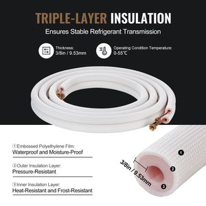 Set di tubi in rame da 16FT per mini-split, 1/4'' 3/8'' D.E., con isolamento a triplo strato per sistemi HVAC AC/Riscaldamento in PU - Product Image 5
