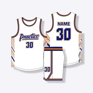 Practice Basketball Jersey Set <b>White</b> Blue Orange Sublimated Quick Dry Unisex Adult Tank Top Shorts Teamwear OEM - Product Image 1