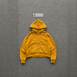 Sweat à capuche zippé oversize doré, style décontracté, effet vieilli, doublure polaire, vêtement urbain, look quotidien, respirant, idéal pour superposer - Product Image 5