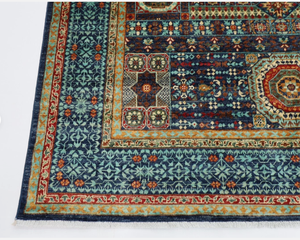 Tapis de prière persan noué à la main, bleu et blanc multicolore, en laine écologique, antidérapant, à motif géométrique, à poils moyens, pour salon - Product Image 3