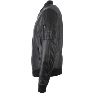 Blouson en cuir noir pour homme, style motard, col montant vintage, réversible, respirant, écologique, streetwear, personnalisable, vente en gros - Product Image 2