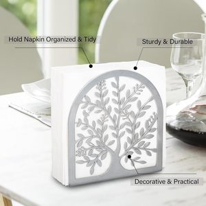 Porte-serviettes vertical en métal argenté, décoratif en forme de feuille, distributeur de serviettes en papier, support de table pour cocktails, organiseur de salle à manger - Product Image 3