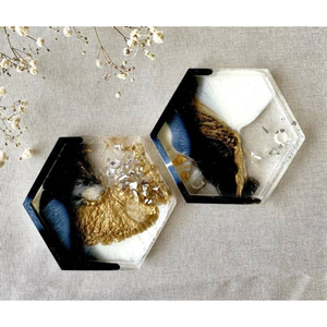 Handcrafted Irregular Geode <b>Resin</b> Coaster Set With Gold Foil Accents Modern Luxury <b>Epoxy</b> Tableware For Home Decoration Hotelware - Product Image 6
