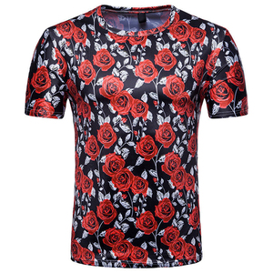 T-shirt pour homme à imprimé floral de roses, matière douce au toucher, t-shirts à manches courtes pour homme, sublimation - Product Image 1