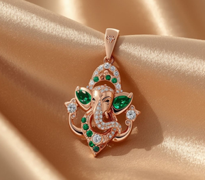 Collar con Colgante de Ganesha, Chapado en Oro, Acero Inoxidable, con Circonita Verde, Estilo Diamante, Joyería para Mujer, para Fiestas - Product Image 2