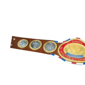 Ceinture de championnat poids lourd d'Europe, personnalisable, en cuir premium avec plaques or et argent - Product Image 3