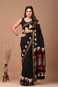 Sari de Seda Maheshwari de Primera Calidad, Hecho a Mano, con Estampado Tradicional Indio, Sari Ligero de Seda y Algodón para Mujer - Product Image 3