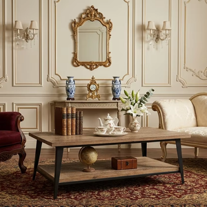 Mesa de Centro Aurora de Madera de Teca Sólida con Acabado Natural, Estilo Minimalista Moderno, Ecológica, Artística, de Lujo, Hecha a Mano para Sala de Estar - Product Image 3