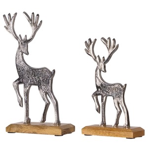 Stylish Metallic Reindeer Sculpture Set with Wooden Base for <b>Christmas</b> Decor and Seasonal Gifting Wholesale From India - Product Image 2