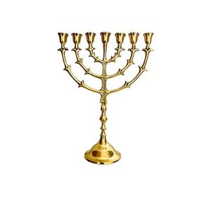 Menorah Clásica Vintage de Latón Dorado con Siete Ramas Esféricas, Regalo de Israel, Menorah Decorativa para Velas, Perfecta para el Hogar y el Templo - Product Image 1