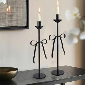 Modern Bow and Tie Candle Holder Set Of 2 Elegant Lantern Design for Home Garden Farm House Decoration - Product Image 3