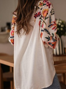 Camisa de Lino para Mujer con Estampado Floral, Botones, Manga Larga Tipo Farol, Estilo Boho, Blusa Casual Holgada con Cuello - Product Image 2